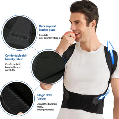 Back Brace Posture Corrector for Women & Men – Adjustable Upper Back & Lumbar Support Belt